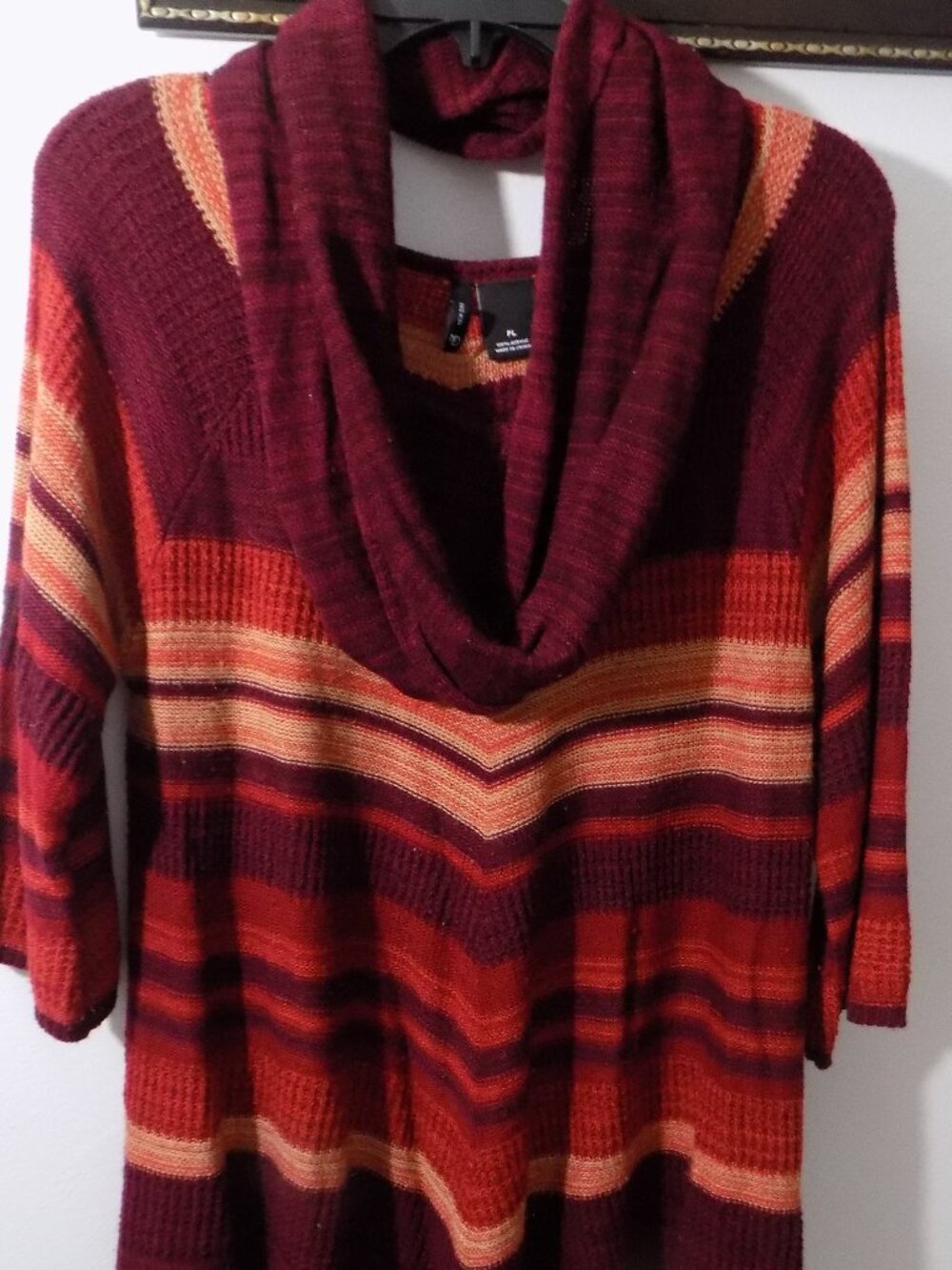 Striped Cowl Neck Pullover Sweater